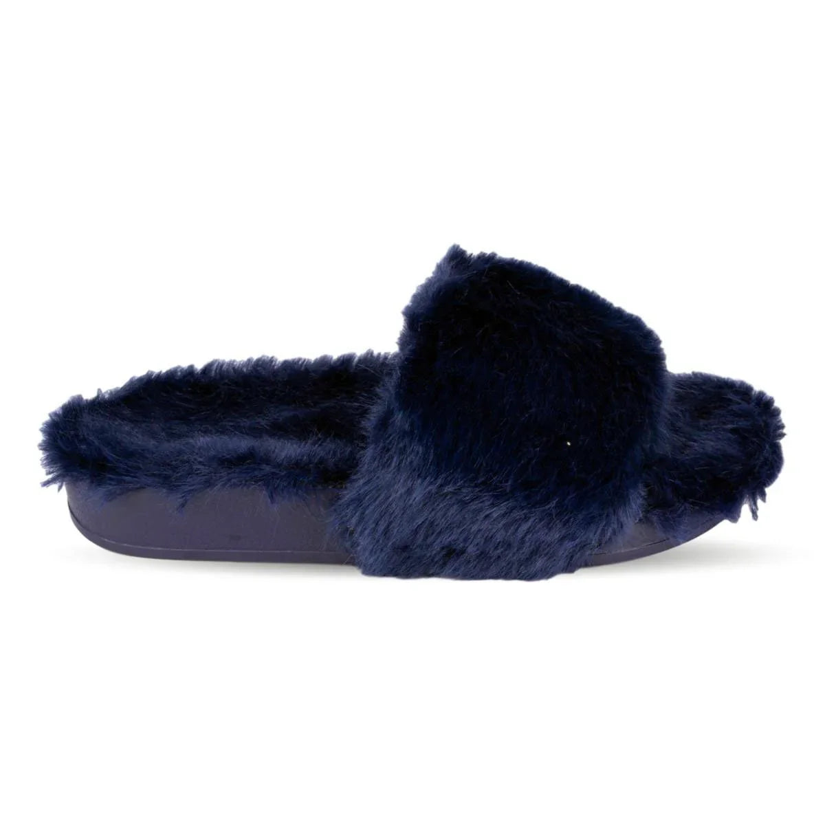 Womens Navy Faux Fur Slipper