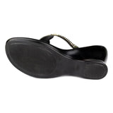 Womens Black Diamante Toe Post Wedge Sandal - Watney Shoes 