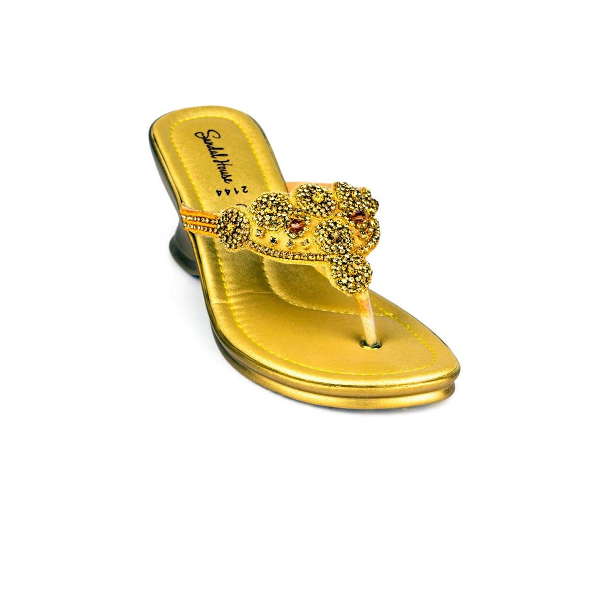 Womens Gold Diamante Toe Post Wedge Sandal - Watney Shoes 