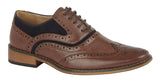 Boys Brogue Oxford Leather Shoe in Dark Tan