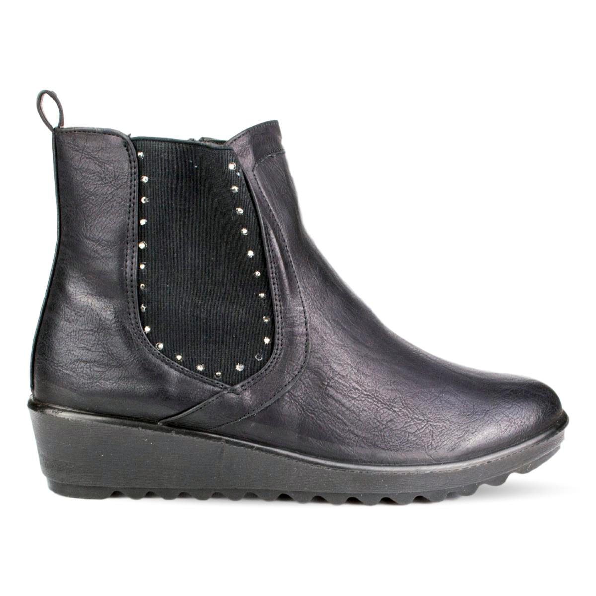 Chestnut Boots Diamante Trim Low Wedge Heel - Watney Shoes 