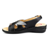 Womens Black & Gold Comfort Sandal - Watney Shoes 