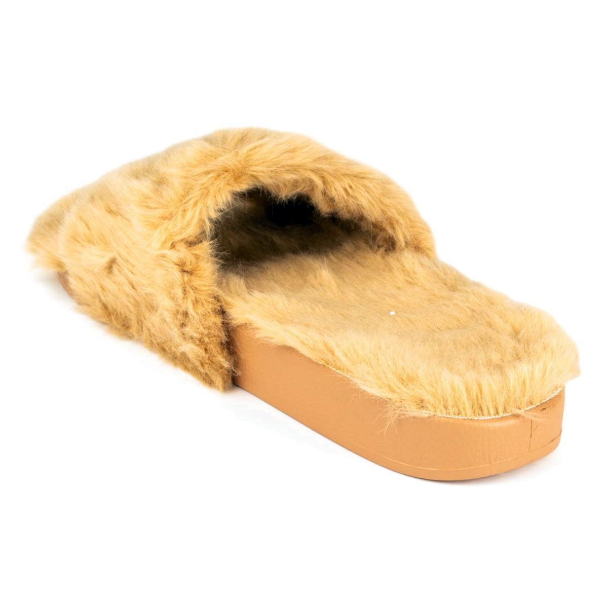 Womens Beige Faux Fur Slipper - Watney Shoes 