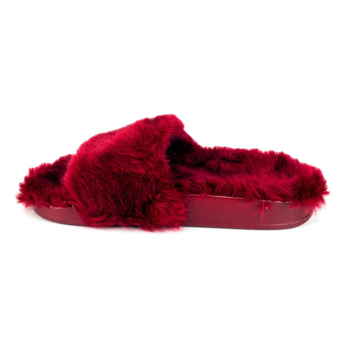 Womens Red Faux Fur Slipper - Watney Shoes 