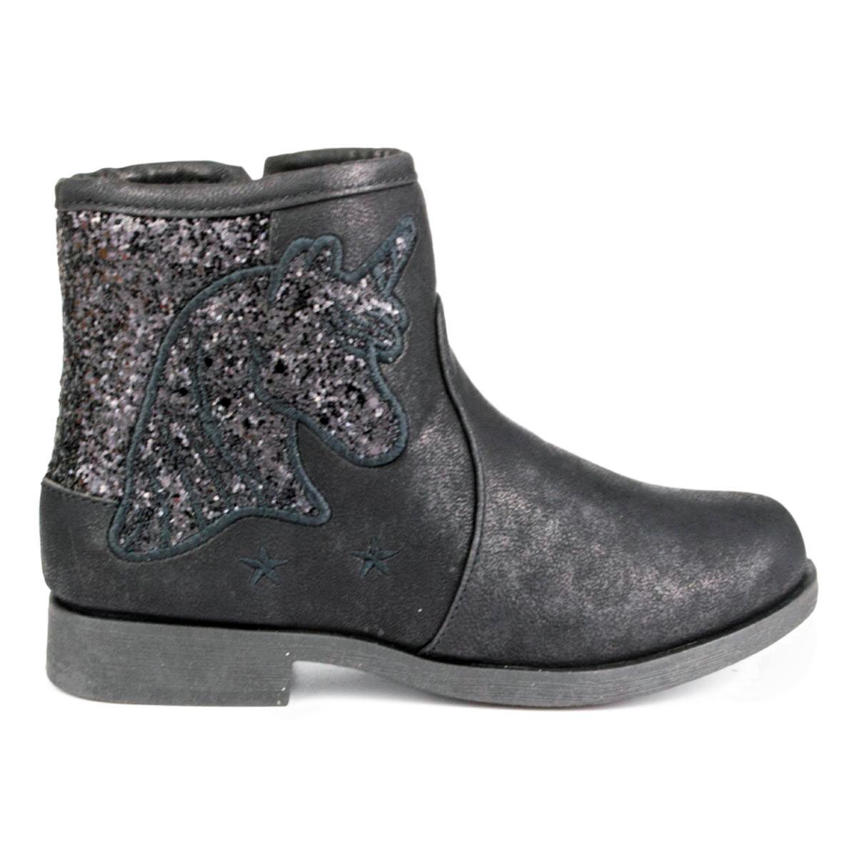 Girls Black Zip Up Ankle Boot - Watney Shoes 