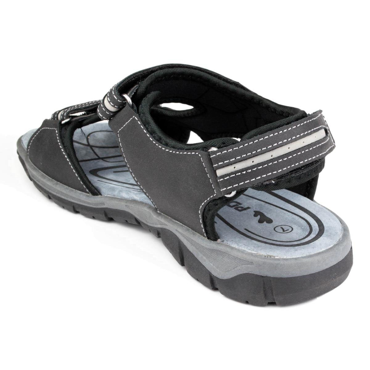Men Sports Sandal Three Hook Fasteners Black - Watney Shoes 