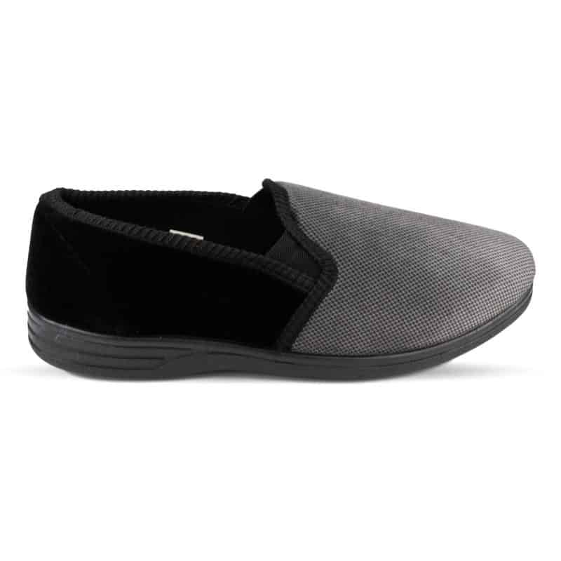 Mens Full Slipper in Black and Grey - Watney Shoes 