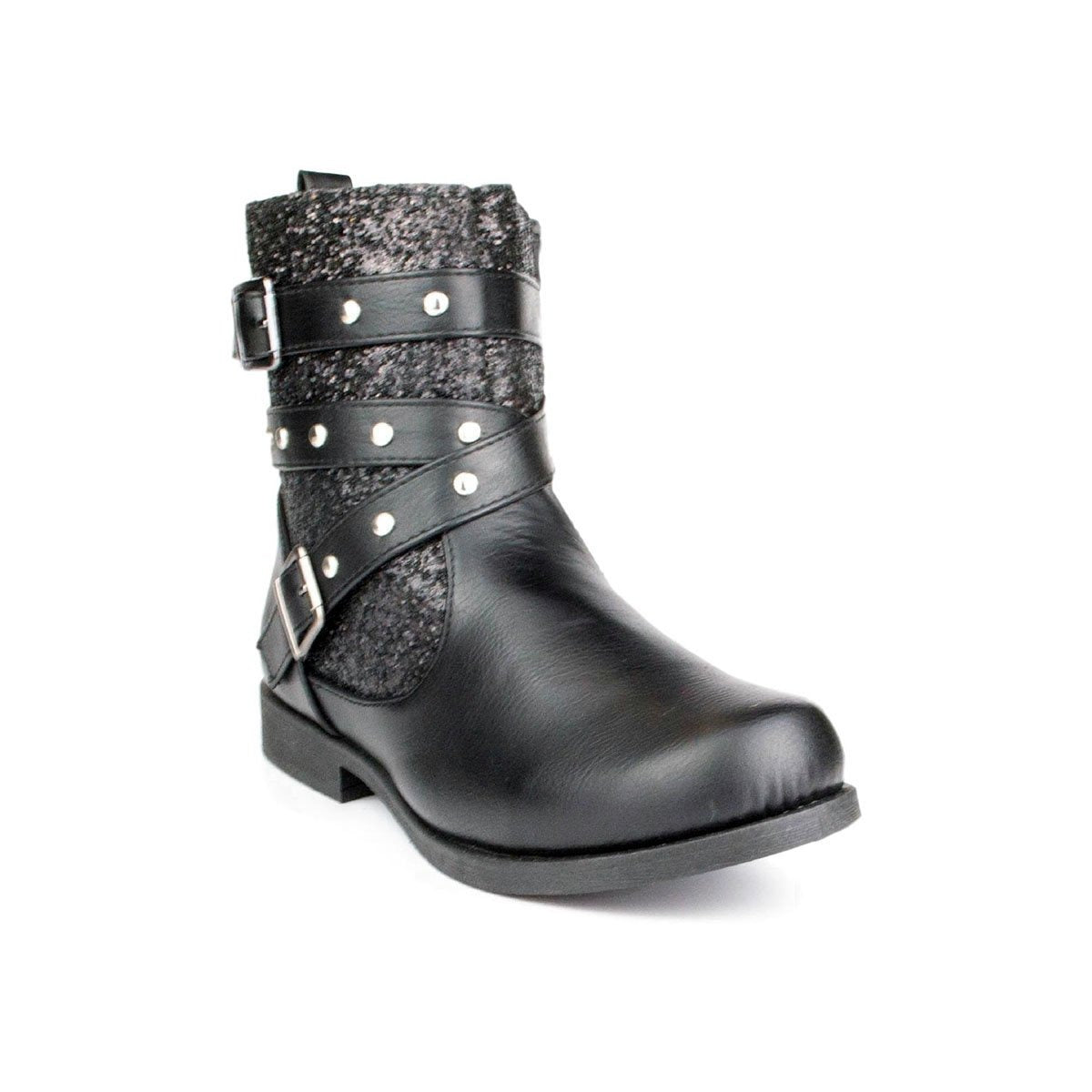 Girls Black Zip Up Buckles Boot - Watney Shoes 