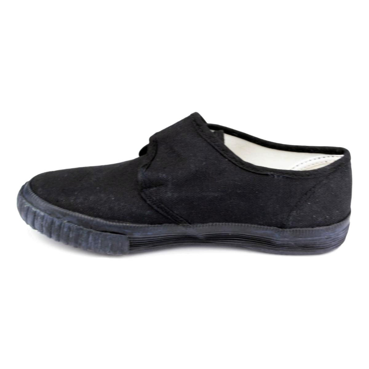 Kids Black Fasten Strap Plimsoll - Watney Shoes 