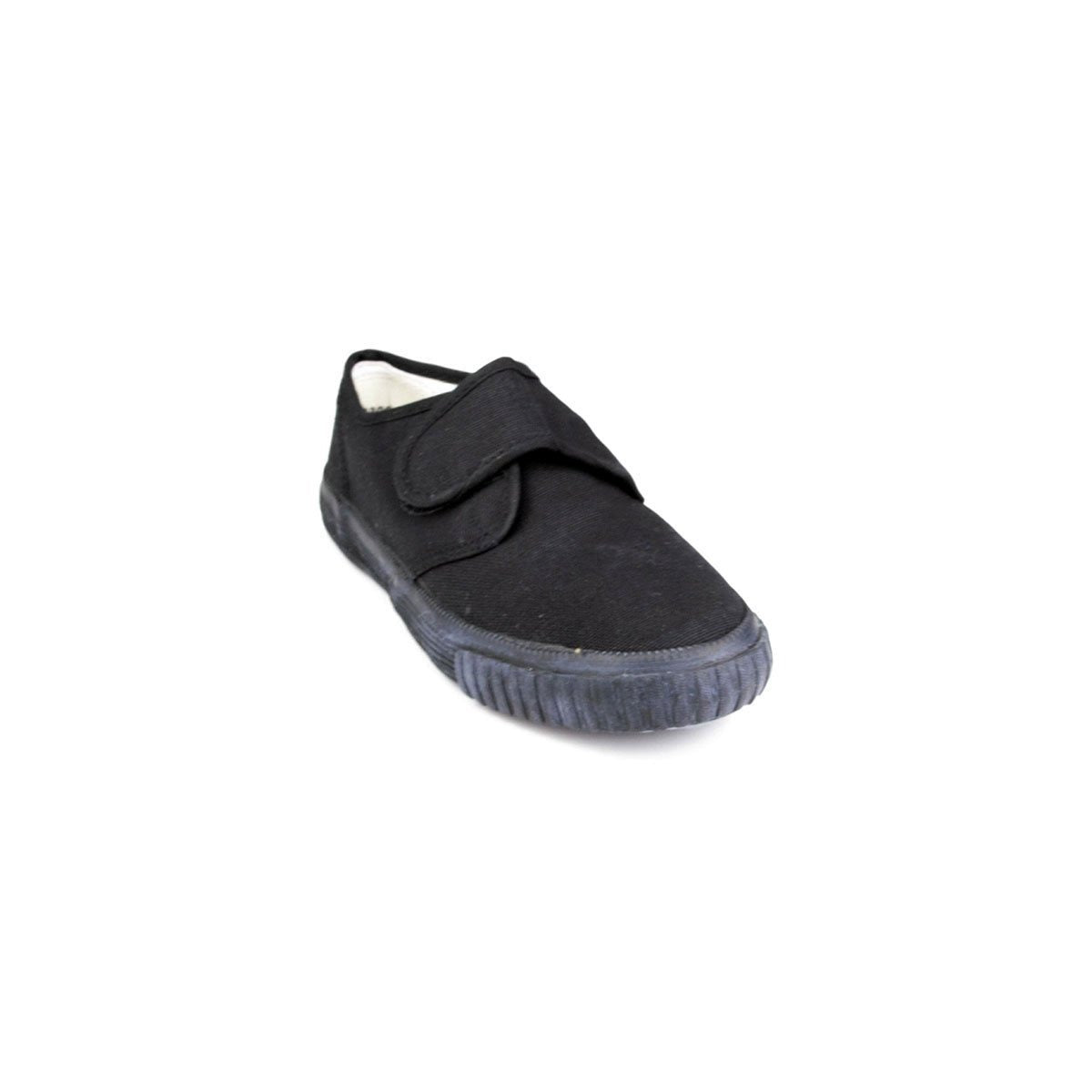 Kids Black Fasten Strap Plimsoll - Watney Shoes 