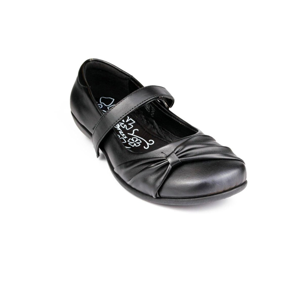 Girls Black School Shoe Fasten Strap - Watney Shoes 