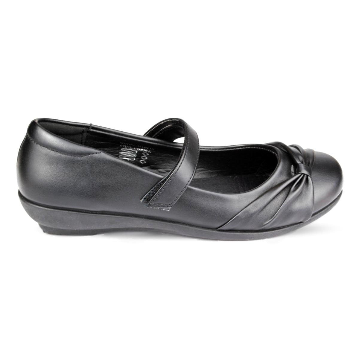 Girls Black School Shoe Fasten Strap - Watney Shoes 