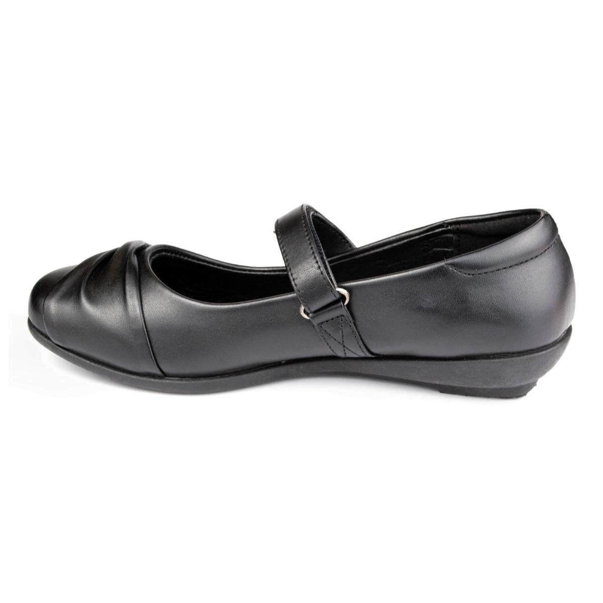 Girls Black School Shoe Fasten Strap - Watney Shoes 