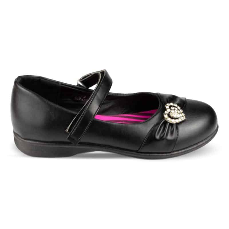 Girls Black Strap Fasten School Shoe - Watney Shoes 