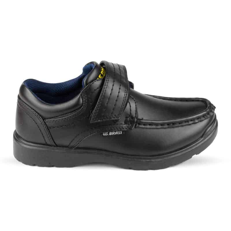 Boys Black School Shoe Strap Fasten - Watney Shoes 